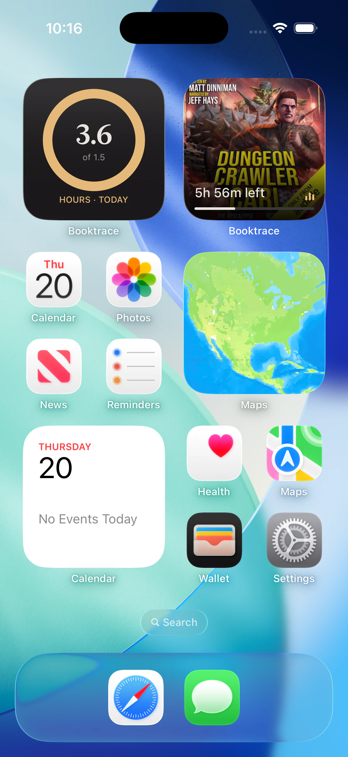 Booktrace listening widgets on an iPhone Home Screen